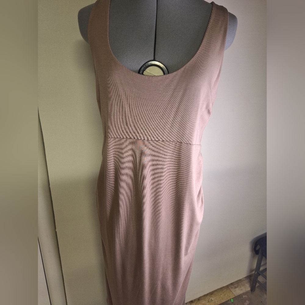 Hello MIZ Women's Midi Maternity Dress - Soft Beige.  Size Med